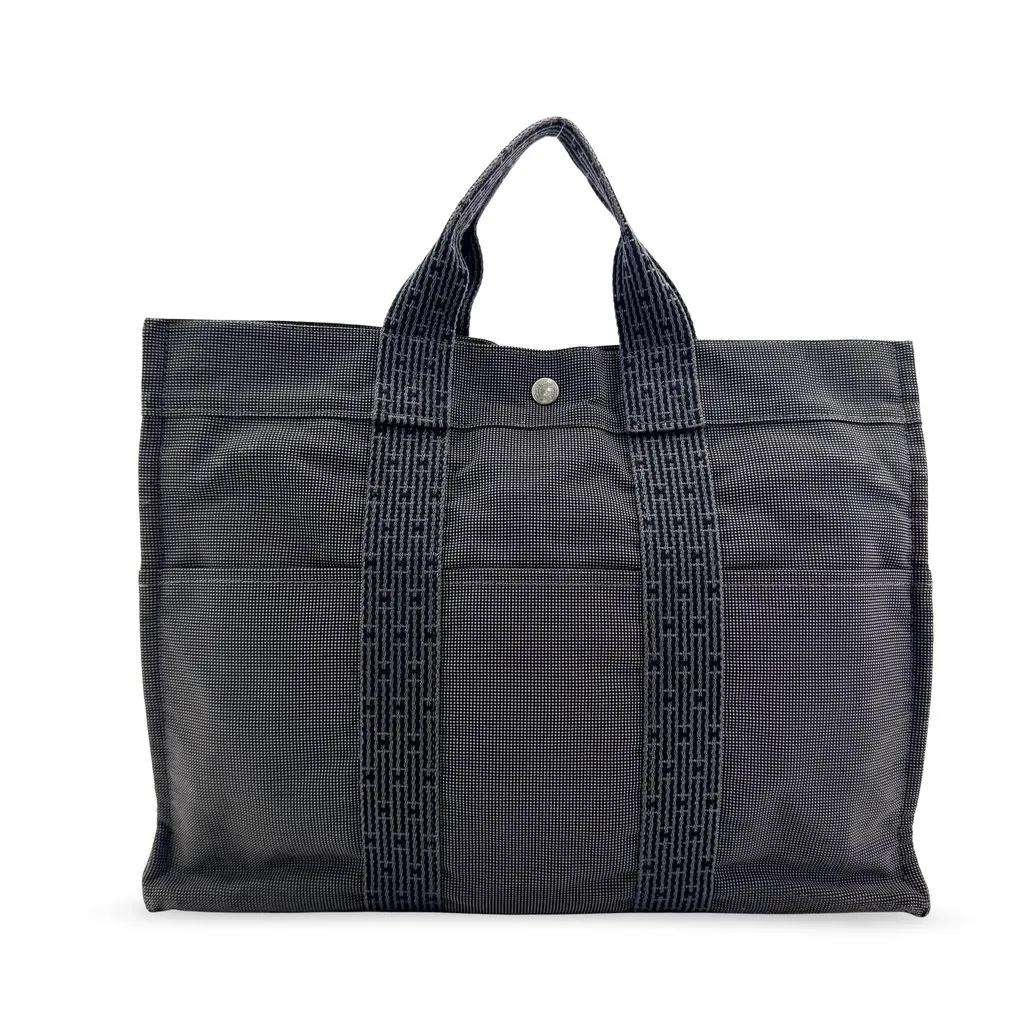 Hermès Herline Tote MM Gray Black Polyamide Good - Front View