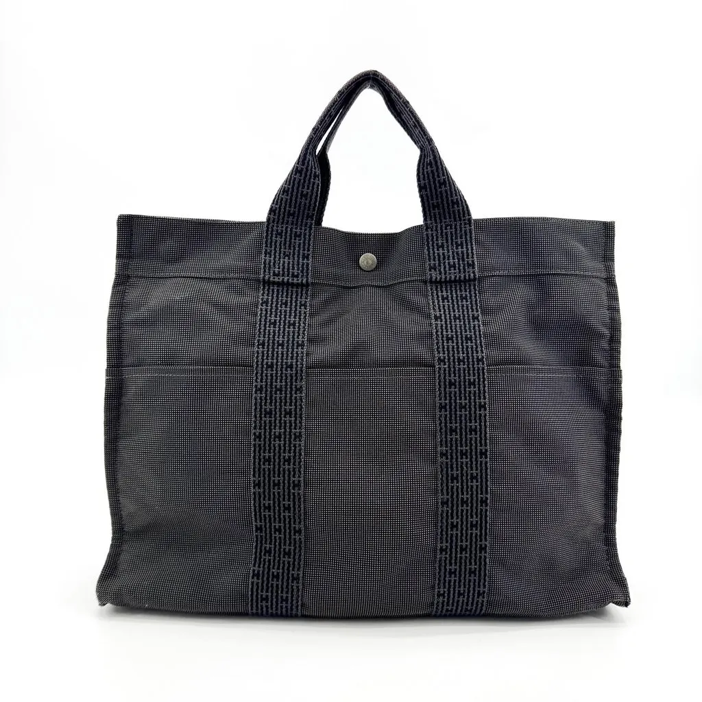 Hermès Herline Tote MM Gray Black Polyamide Good - Back View
