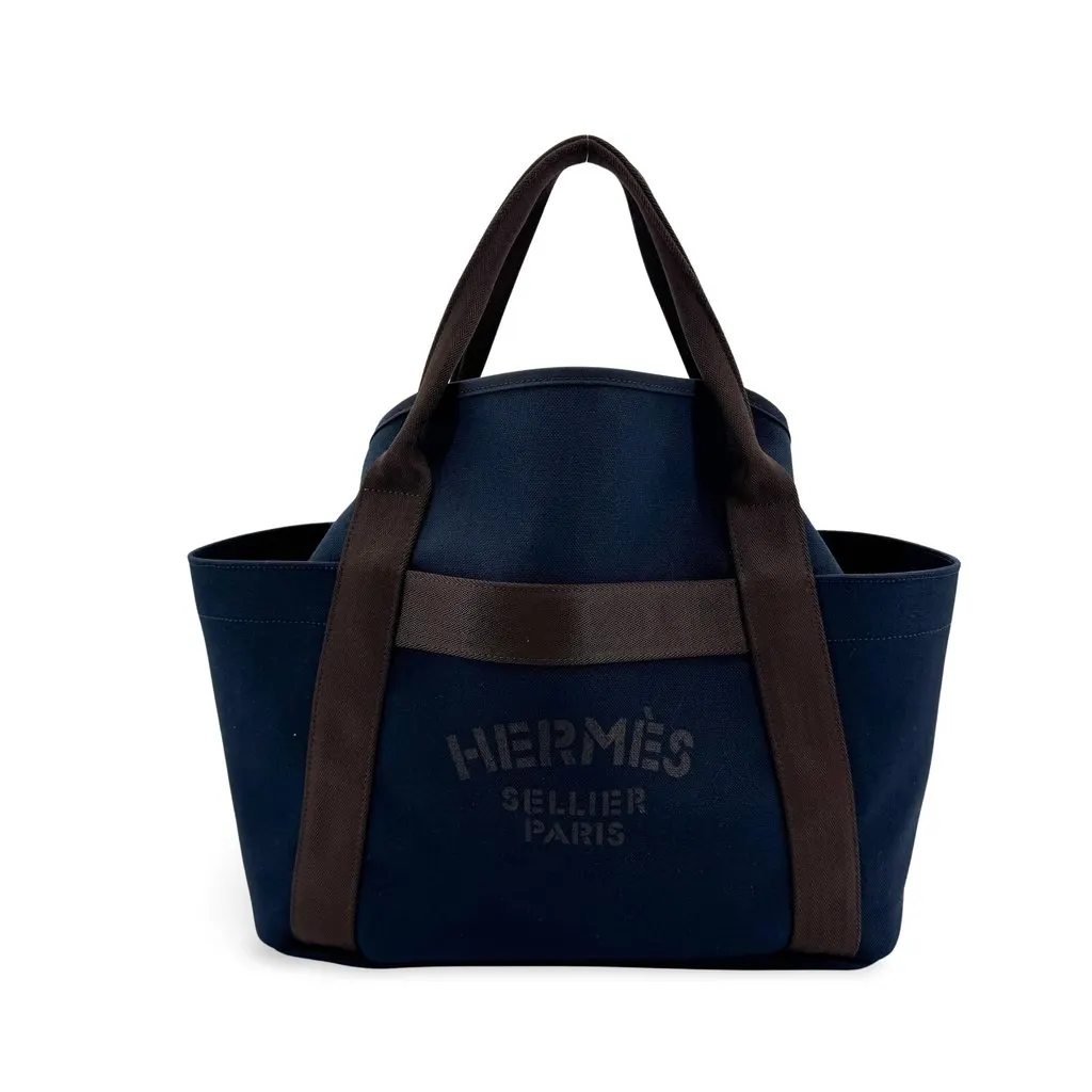 Hermès Sac de Pansage Groom Canvas Tote Bag Navy