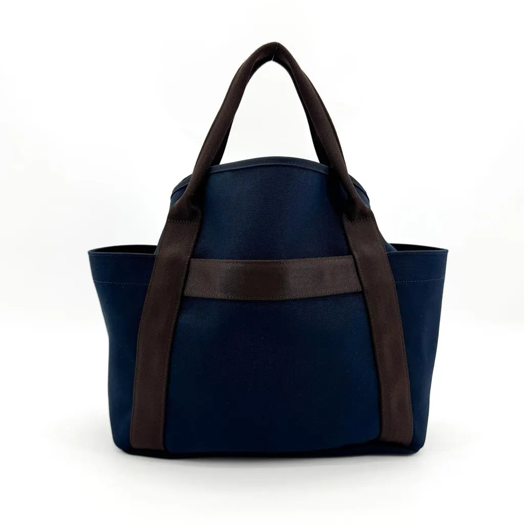 Hermès Sac de Pansage Groom Canvas Tote Bag Navy Brown Canvas Good - Inside View