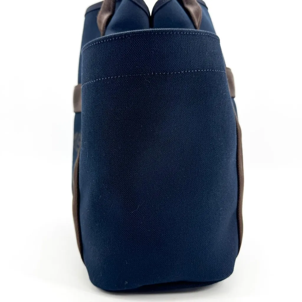 Hermès Sac de Pansage Groom Canvas Tote Bag Navy Brown Canvas Good - Model View