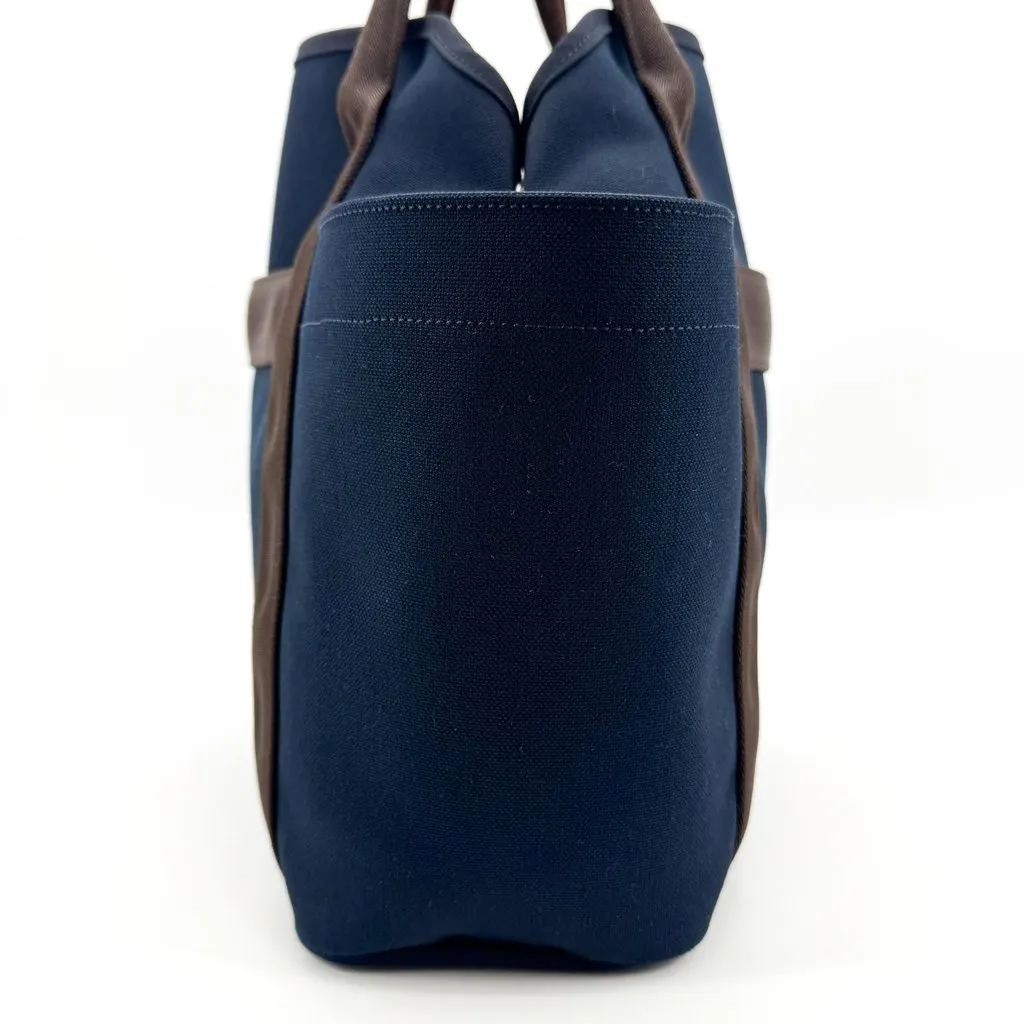 Hermès Sac de Pansage Groom Canvas Tote Bag Navy Brown Canvas Good - Box View
