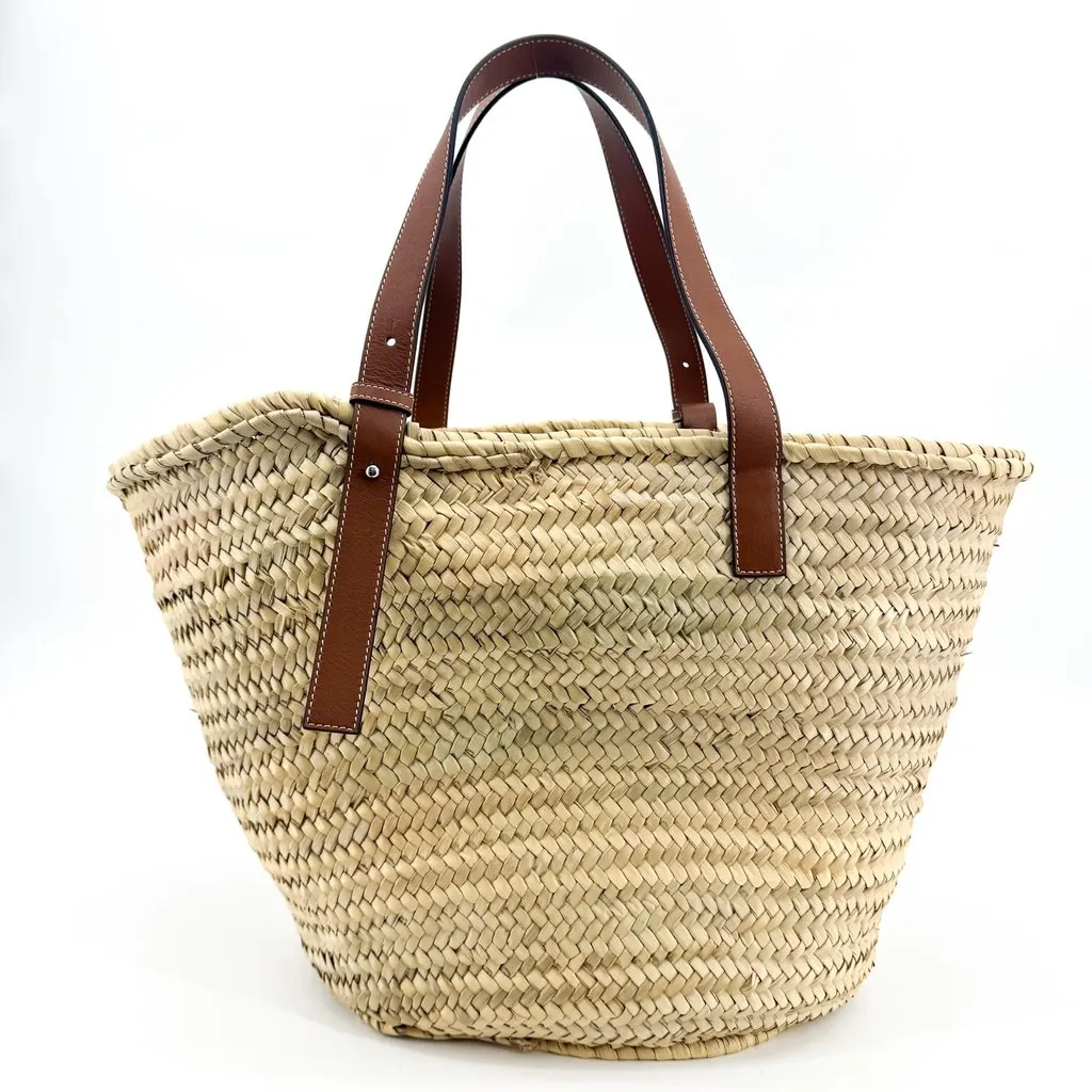Loewe Medium Basket Bag in Palm Leaf and Calfskin Natural/Tan Beige Leather Very good - Inside View