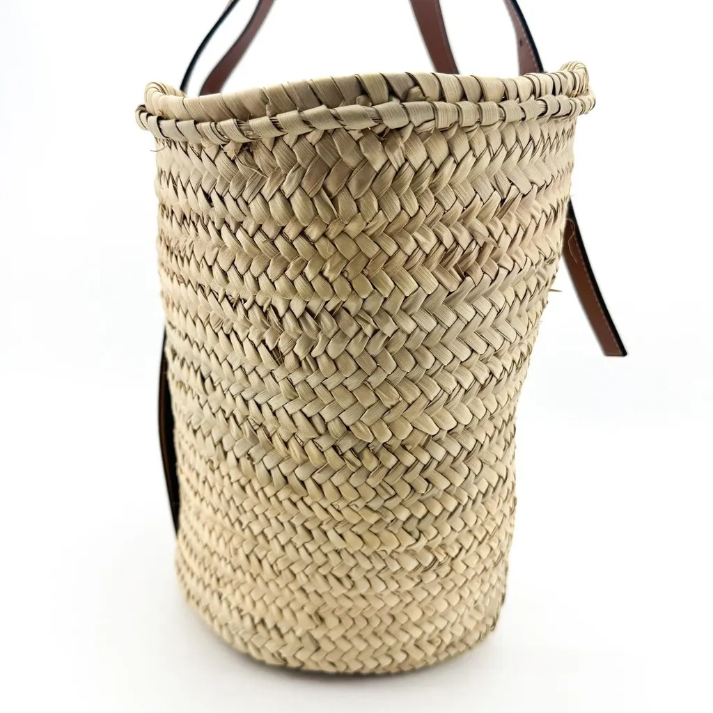 Loewe Medium Basket Bag in Palm Leaf and Calfskin Natural/Tan Beige Leather Very good - Box View