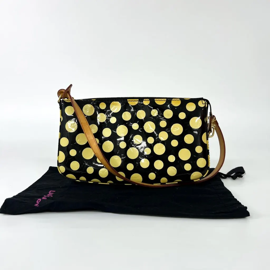Louis Vuitton x Yayoi Kusama Monogram Vernis Dot Infinity Pochette Accessoires Black Yellow Black Leather Good - Back View