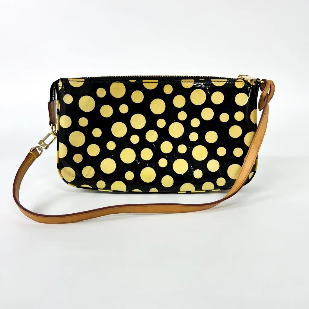 Louis Vuitton x Yayoi Kusama Monogram Vernis Dot Infinity Pochette Accessoires Black Yellow Black Leather Good - Inside View