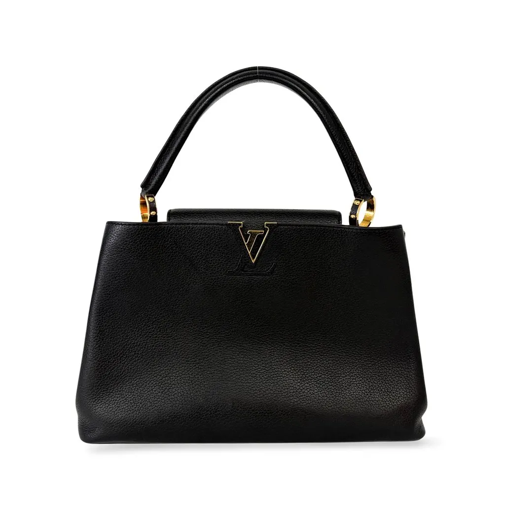 Louis Vuitton Capucines MM Noir Gold Black Leather Good - Front View