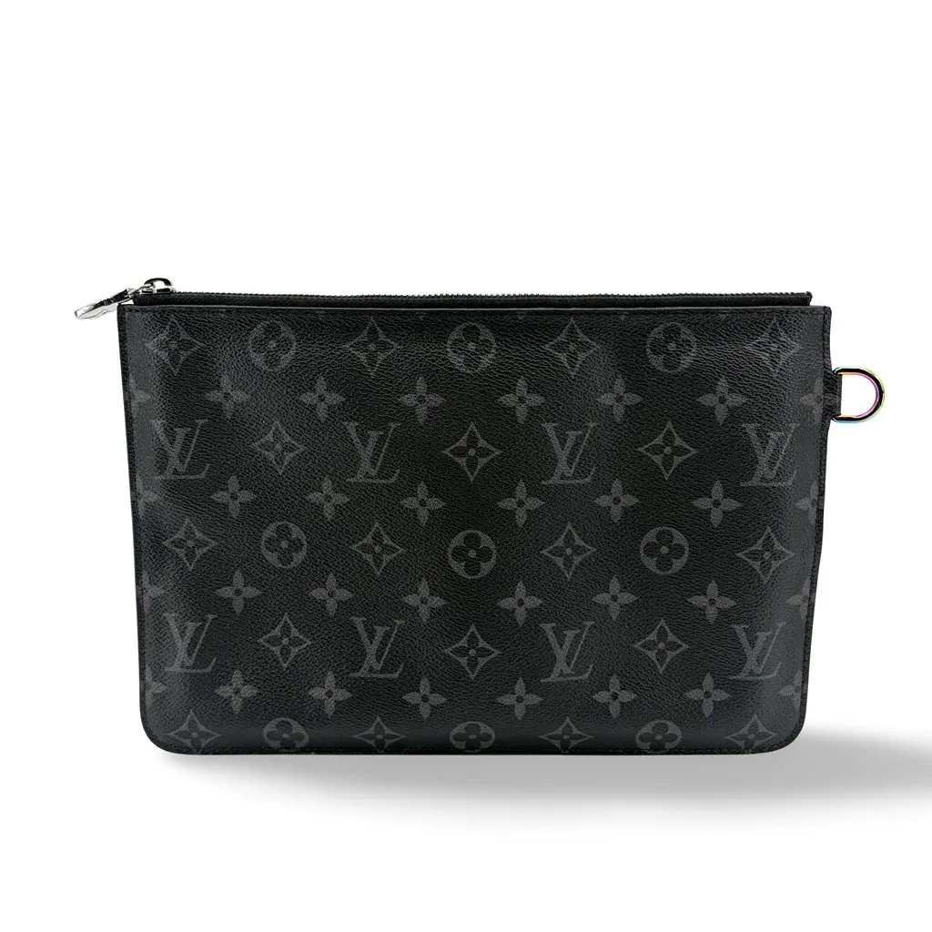 Louis Vuitton Pochette Voyage MM Monogram Eclipse Black Canvas Fair - Front View