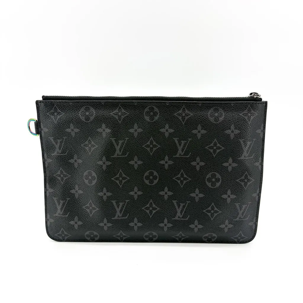 Louis Vuitton Pochette Voyage MM Monogram Eclipse Black Canvas Fair - Back View