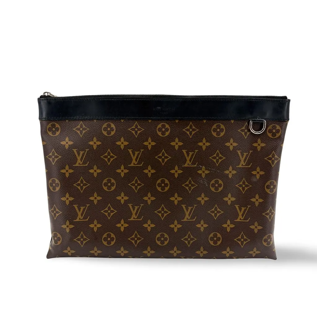 Louis Vuitton Monogram Macassar Pochette Discovery MM Black Canvas Good - Front View