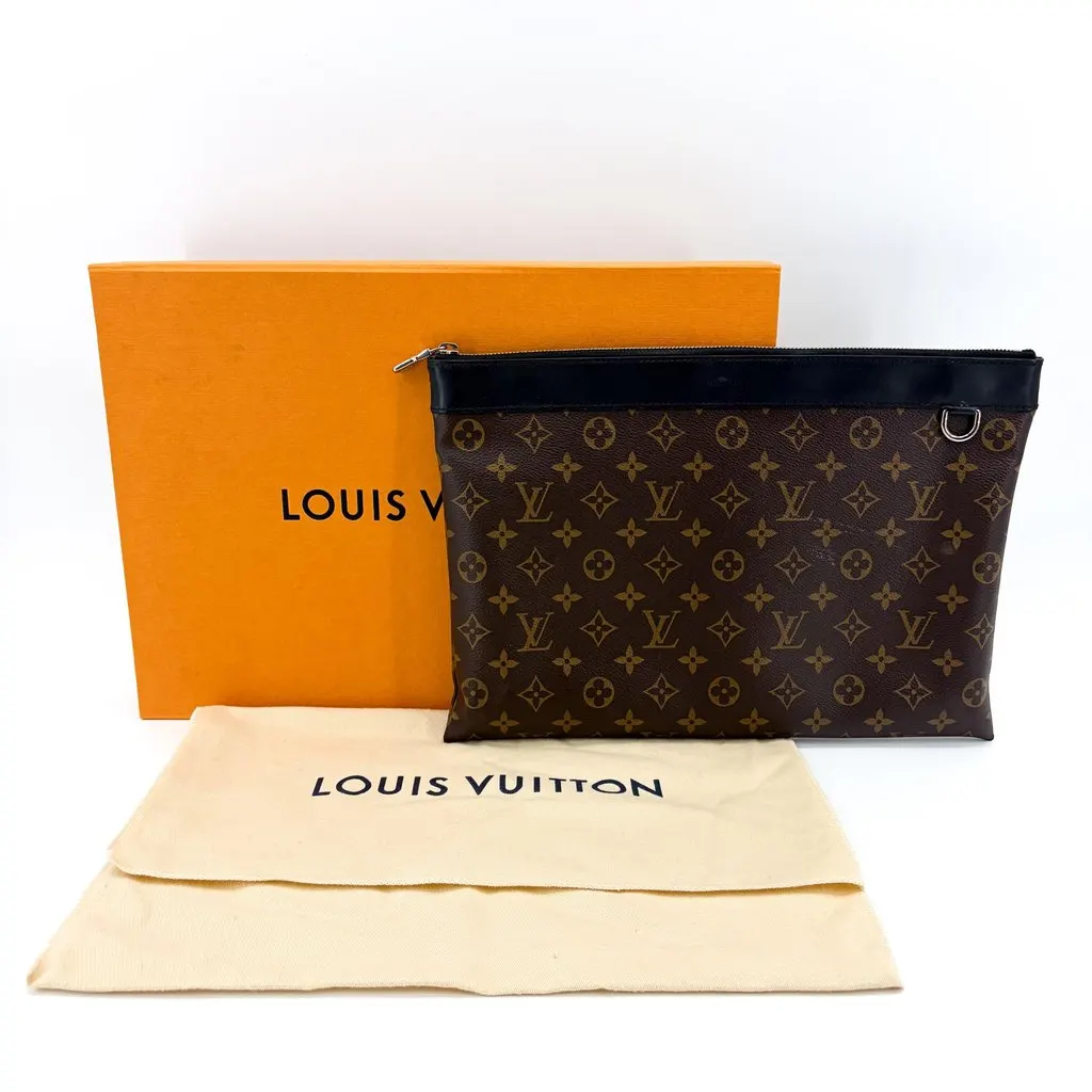 Louis Vuitton Monogram Macassar Pochette Discovery MM Black Canvas Good - Back View