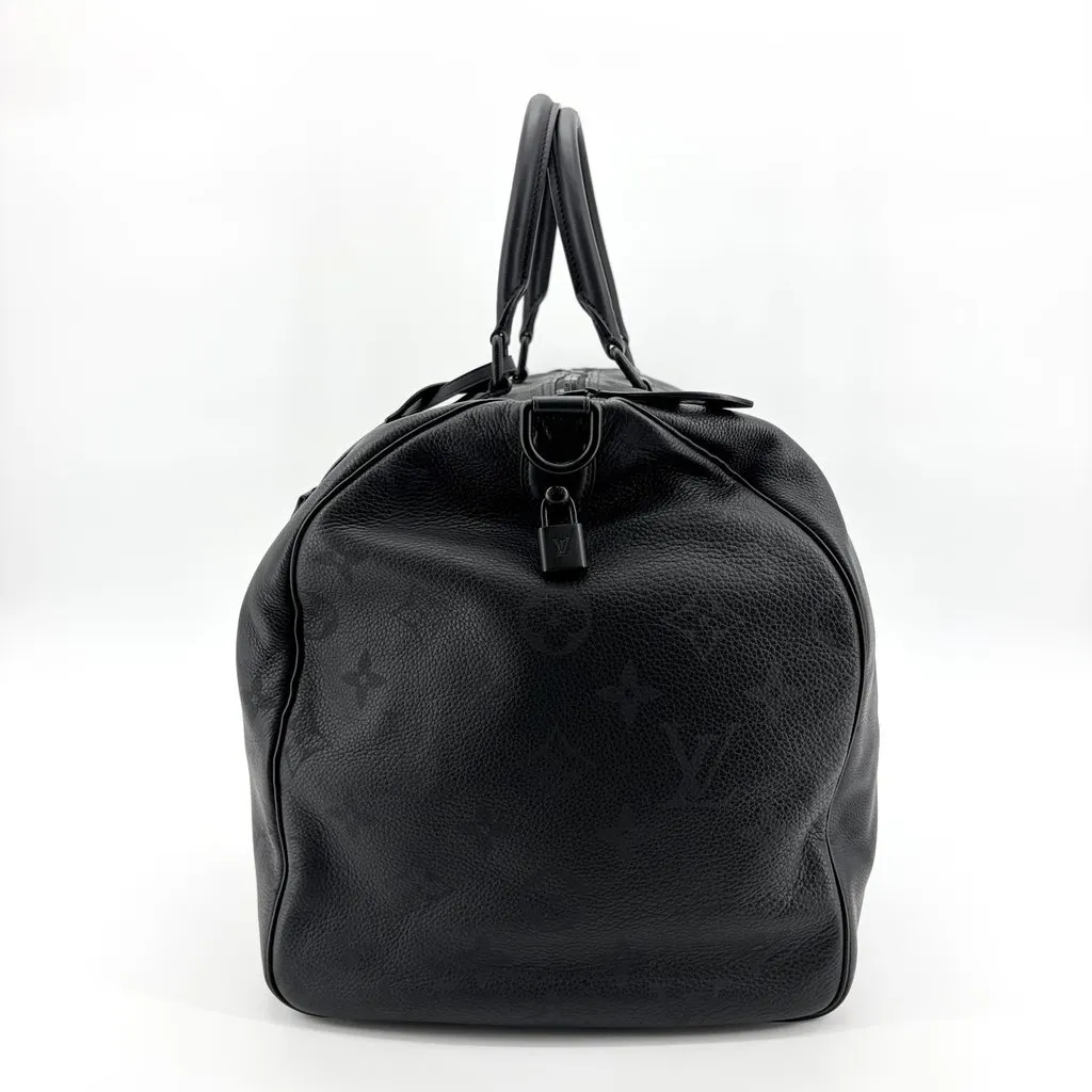 Louis Vuitton Keepall Bandouliere 50 Monogram Shadow Black Black Leather Very good - Model View