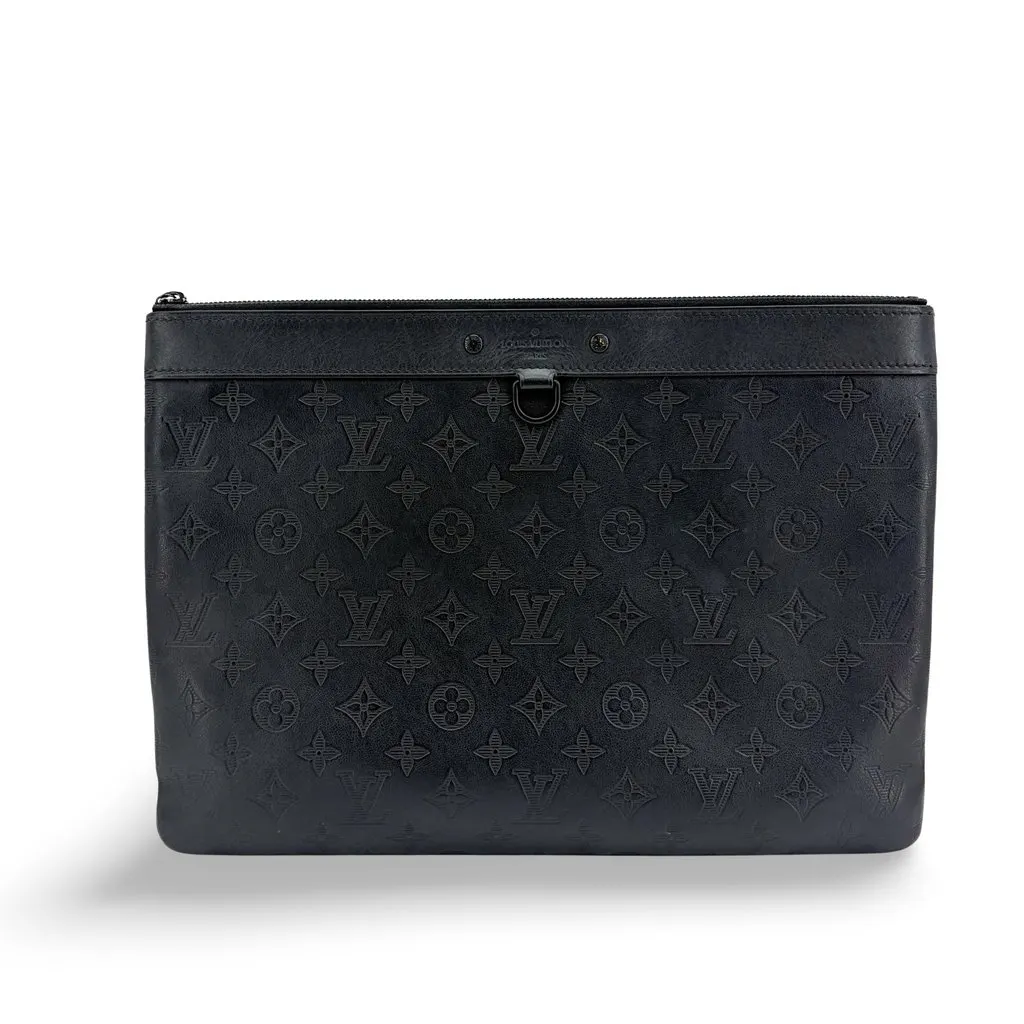 Louis Vuitton Monogram Shadow Pochette A4 Black Black Leather Good - Front View