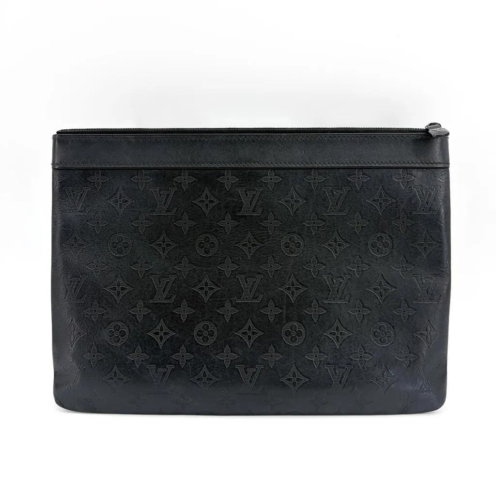 Louis Vuitton Monogram Shadow Pochette A4 Black Black Leather Good - Back View