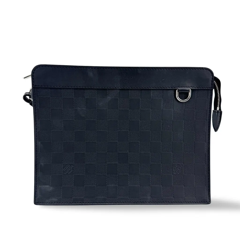 Louis Vuitton Damier Infini Alpha Clutch Onyx Black Leather Fair - Front View
