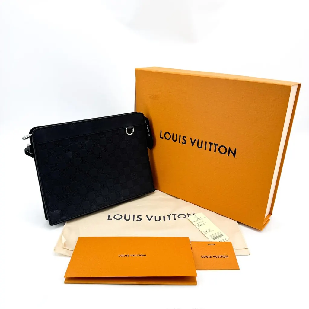 Louis Vuitton Damier Infini Alpha Clutch Onyx Black Leather Fair - Back View