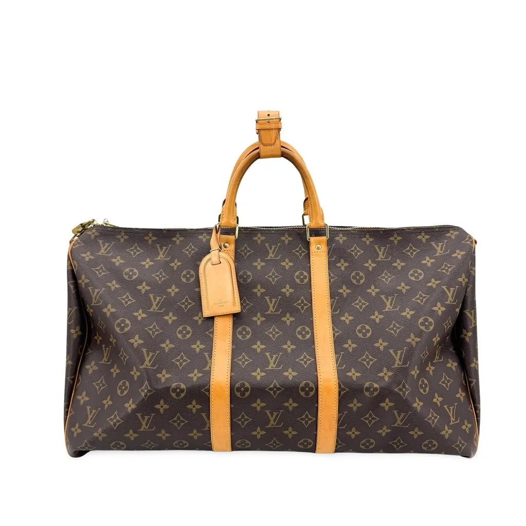 Louis Vuitton Monogram Keepall 50 Beige Canvas Good - Front View