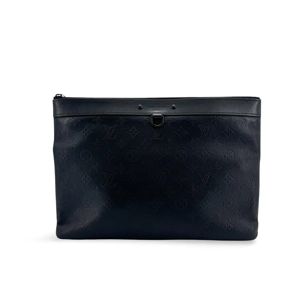 Louis Vuitton Monogram Shadow Pochette Jour GM Black Black Leather Good - Front View