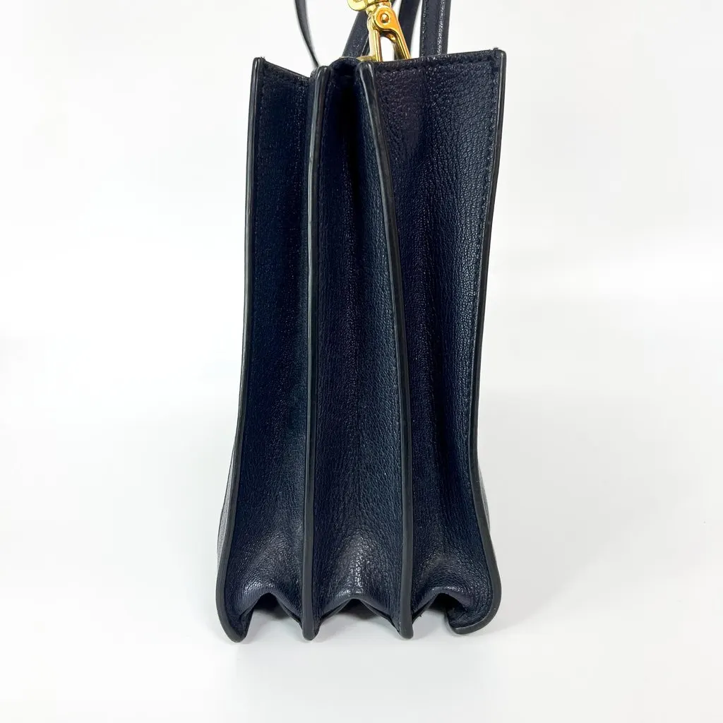 Miu Miu Madras Leather Top Handle Bag Navy Gold Leather Fair - Model View