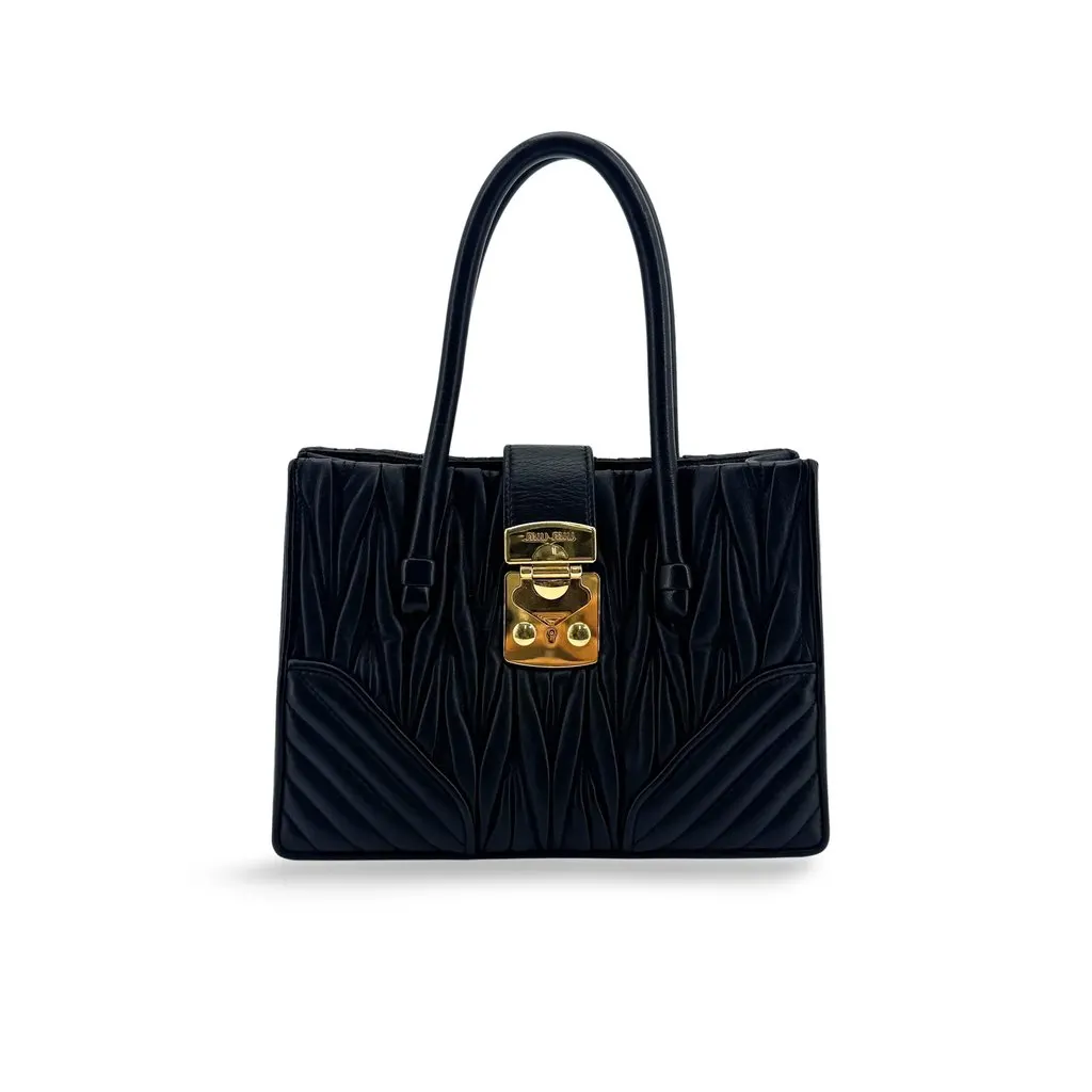 Miu Miu Matelassé Nappa Leather Confidential Tote Bag Black Leather Good - Front View