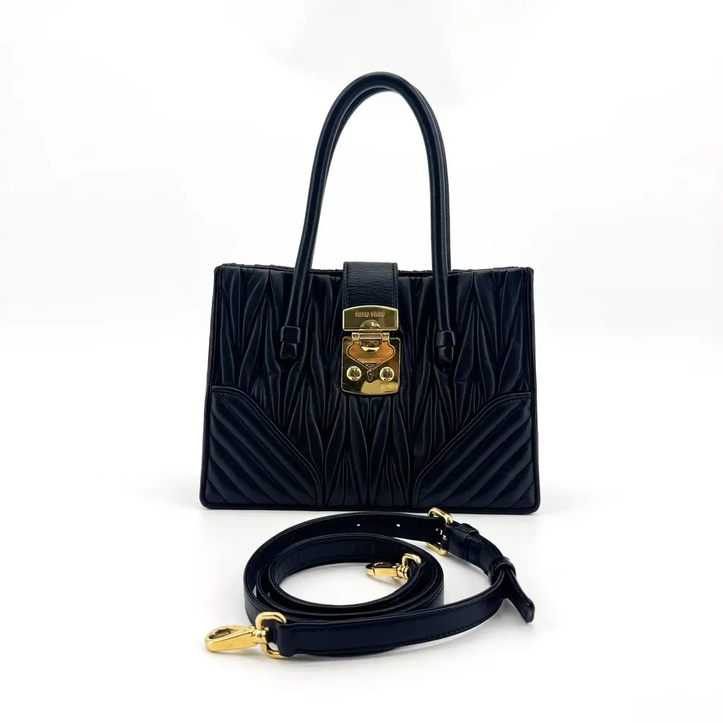 Miu Miu Matelassé Nappa Leather Confidential Tote Bag Black Leather Good - Back View