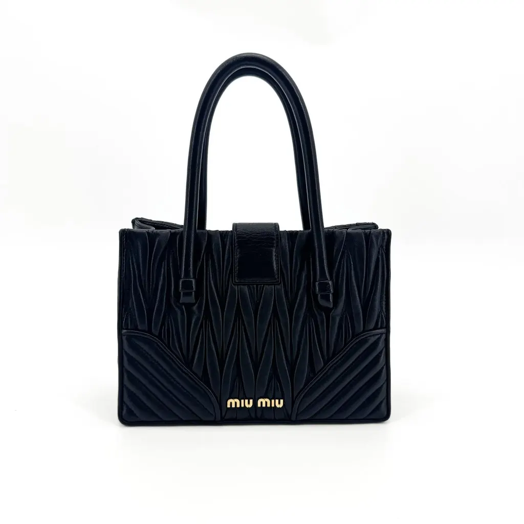 Miu Miu Matelassé Nappa Leather Confidential Tote Bag Black Leather Good - Inside View