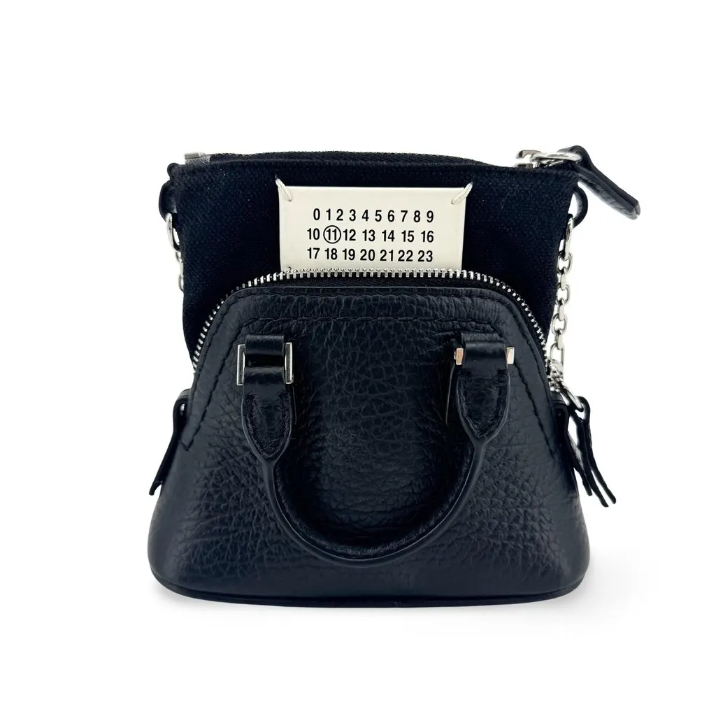Maison Margiela 5AC Baby Micro Charm Bag Black Black Leather Good - Front View