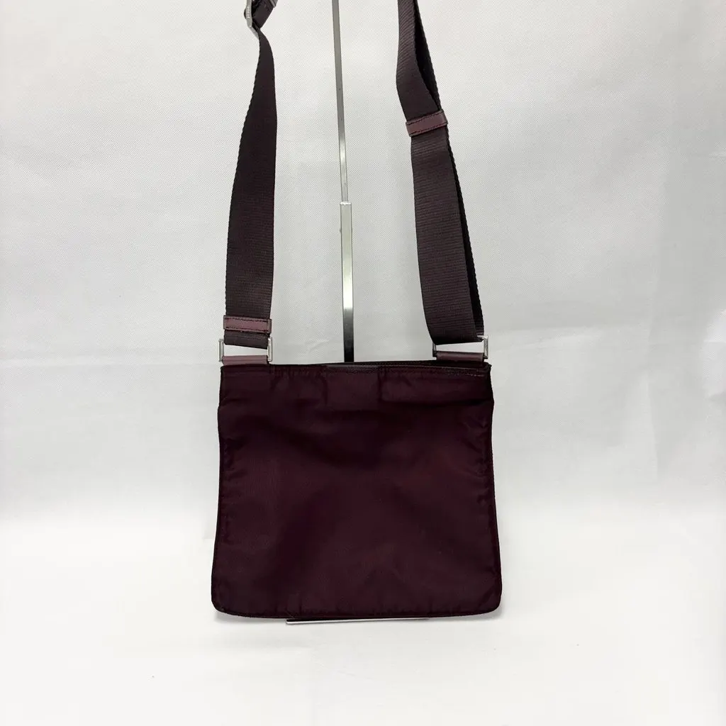 Prada Nylon Pocono Messenger Bag Burgundy Small Burgundy Polyamide Fair - Back View