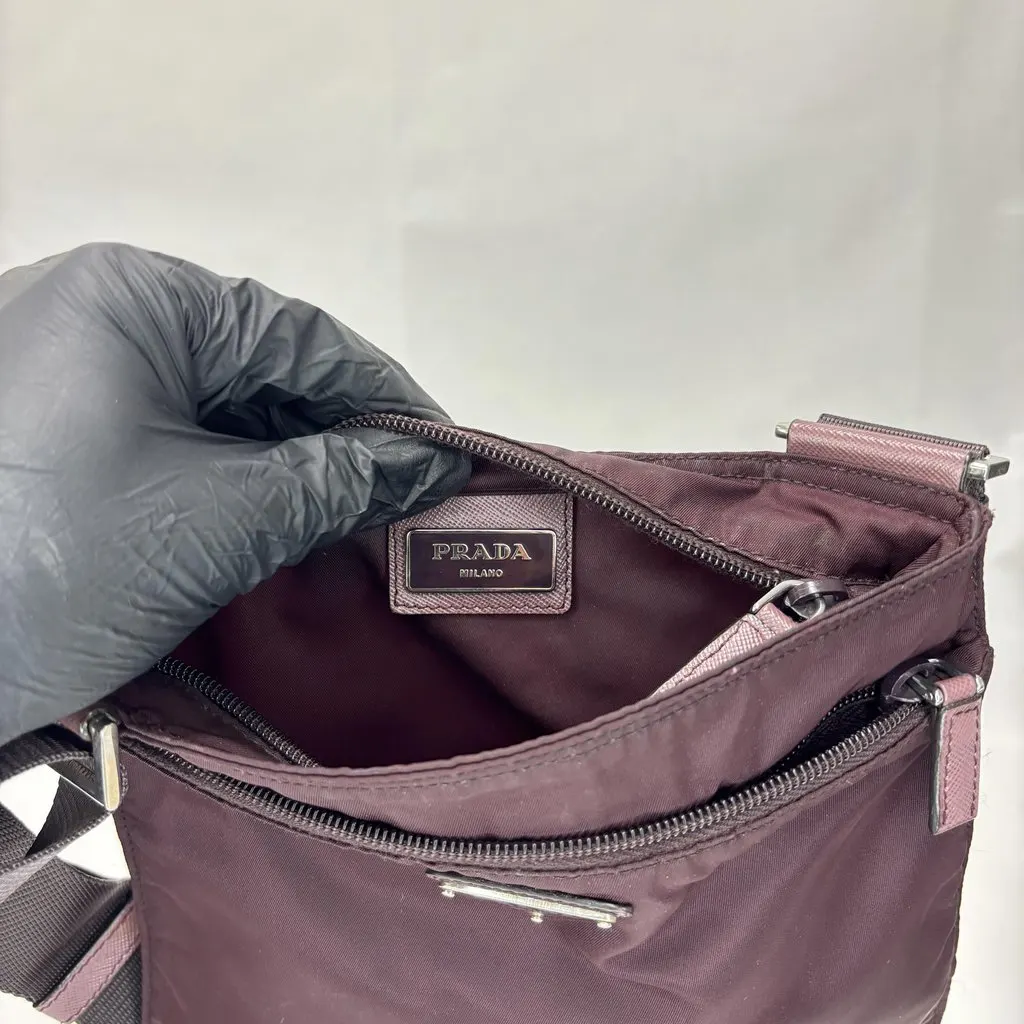 Prada Nylon Pocono Messenger Bag Burgundy Small Burgundy Polyamide Fair - Model View