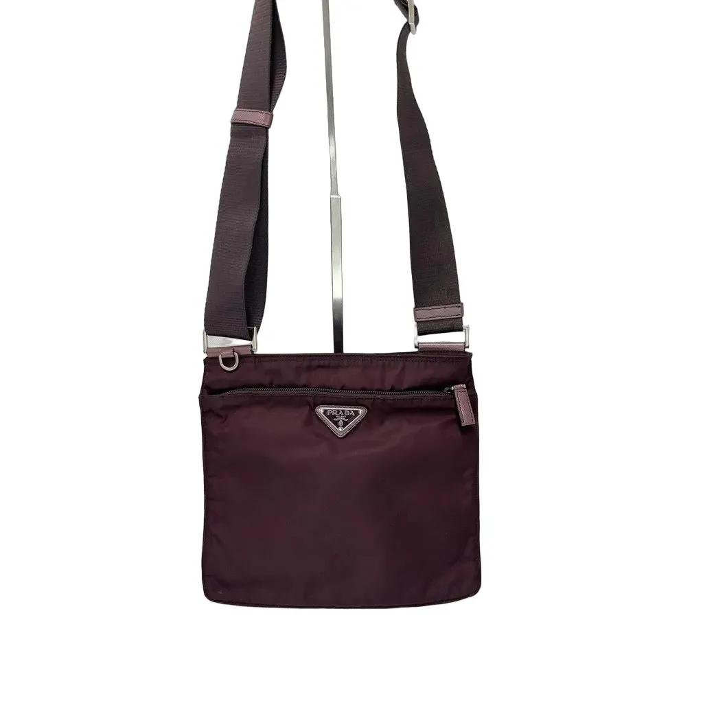 Prada Nylon Pocono Messenger Bag Burgundy Small Burgundy Polyamide Fair - Front View