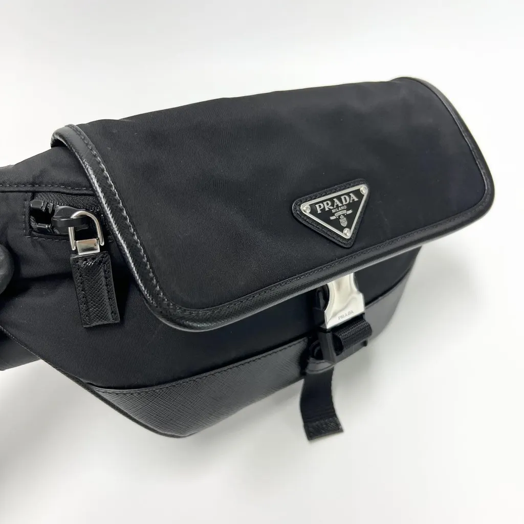 Prada Re-Nylon and Saffiano Leather Slingback (Shoulder Bag) Black Leather Good - Back View