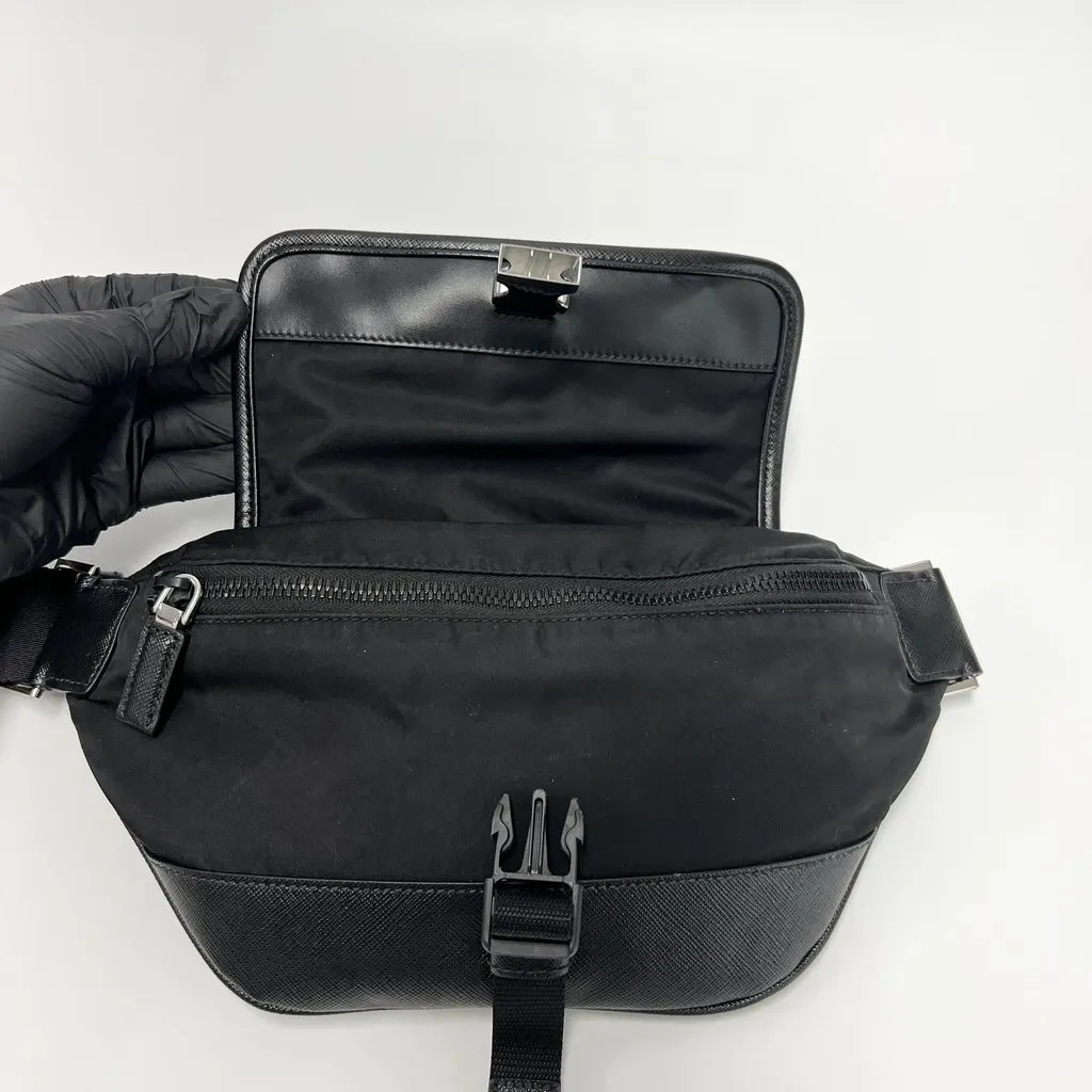 Prada Re-Nylon and Saffiano Leather Slingback (Shoulder Bag) Black Leather Good - Inside View