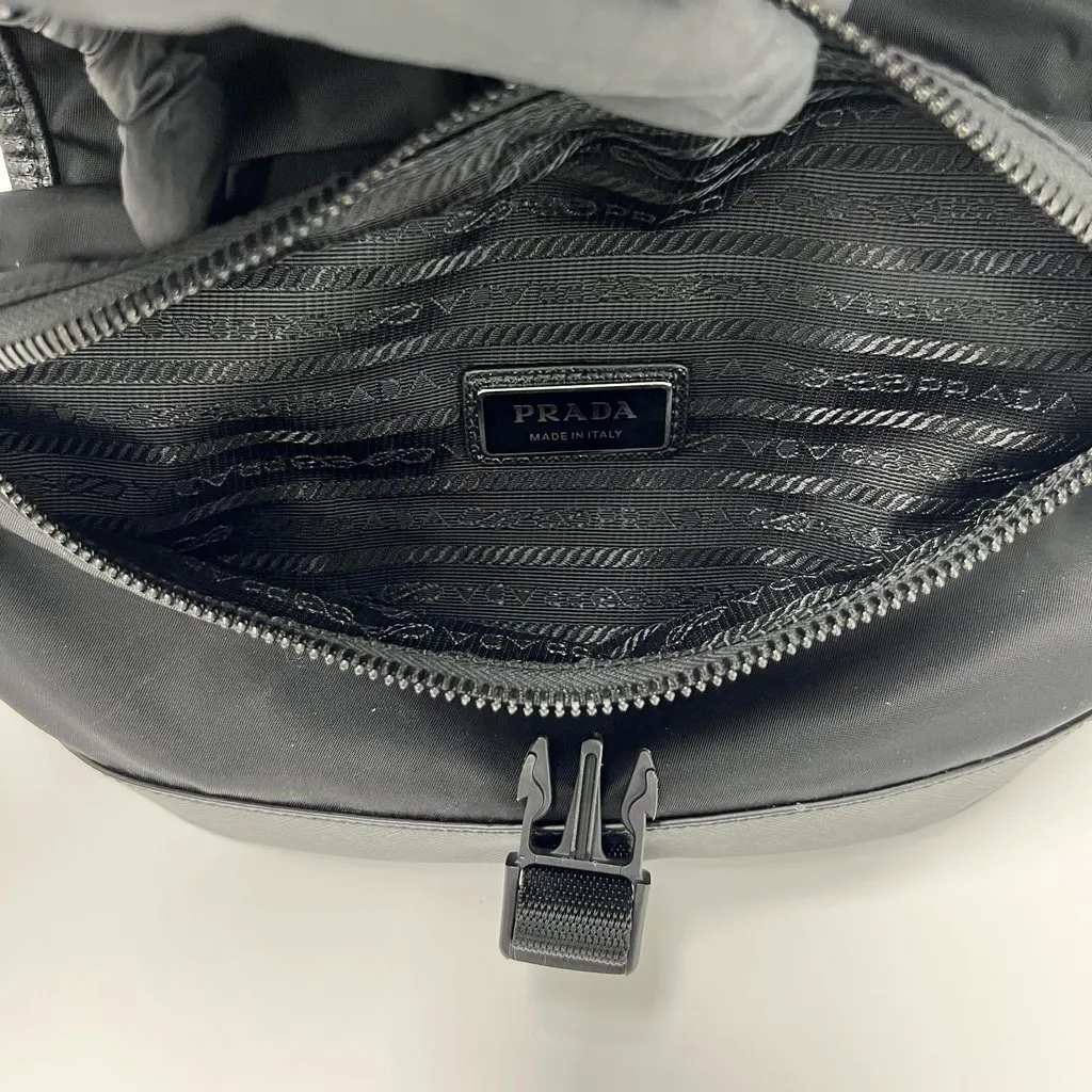 Prada Re-Nylon and Saffiano Leather Slingback (Shoulder Bag) Black Leather Good - Model View