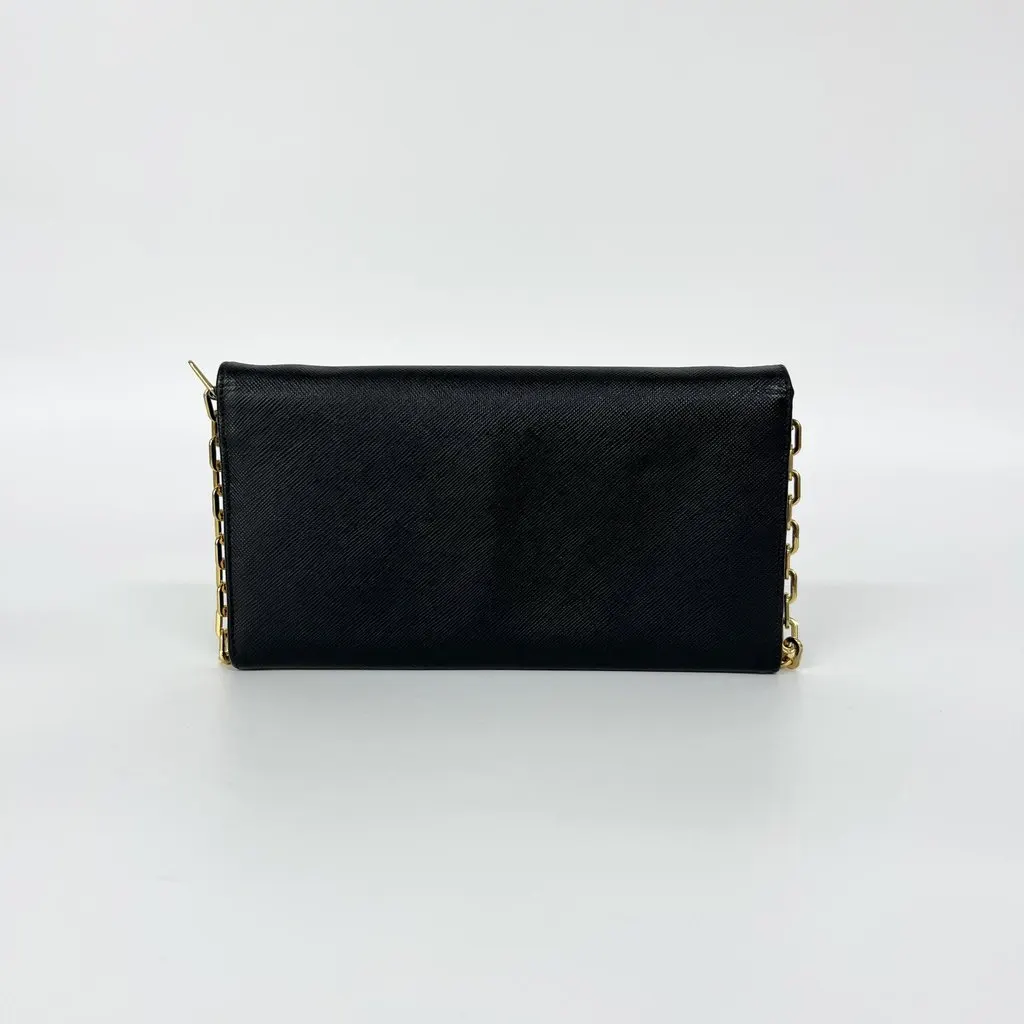 Prada Saffiano Leather Chain Wallet Black Gold Hardware Black Leather Good - Inside View