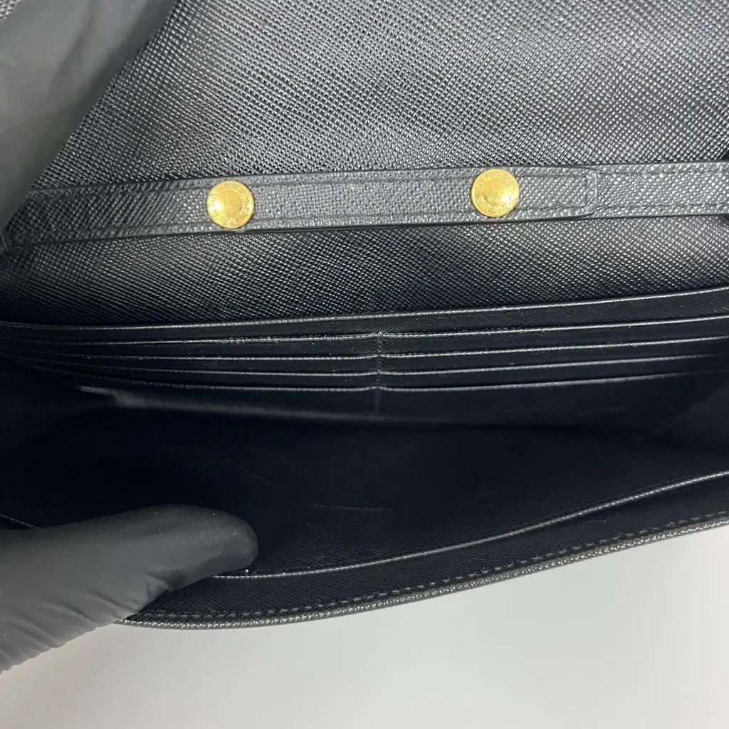 Prada Saffiano Leather Chain Wallet Black Gold Hardware Black Leather Good - Box View