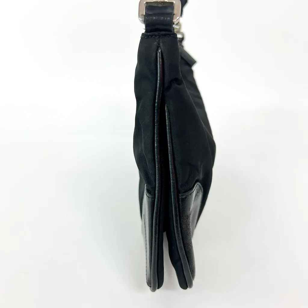 Prada Tessuto Nylon Leather Corner Shoulder Bag Black Black Polyamide Good - Model View