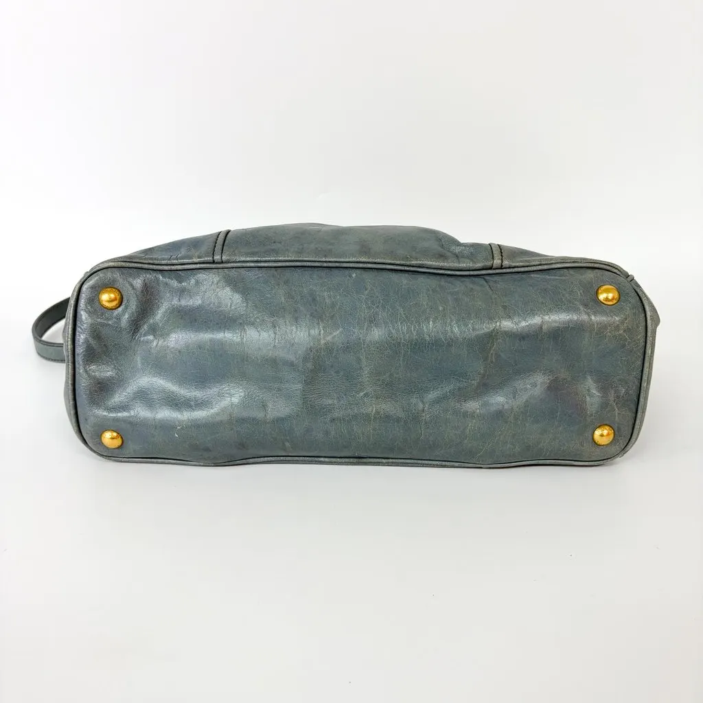 Prada Vitello Shine Leather Tote Bag Blue Blue Leather Good - Box View