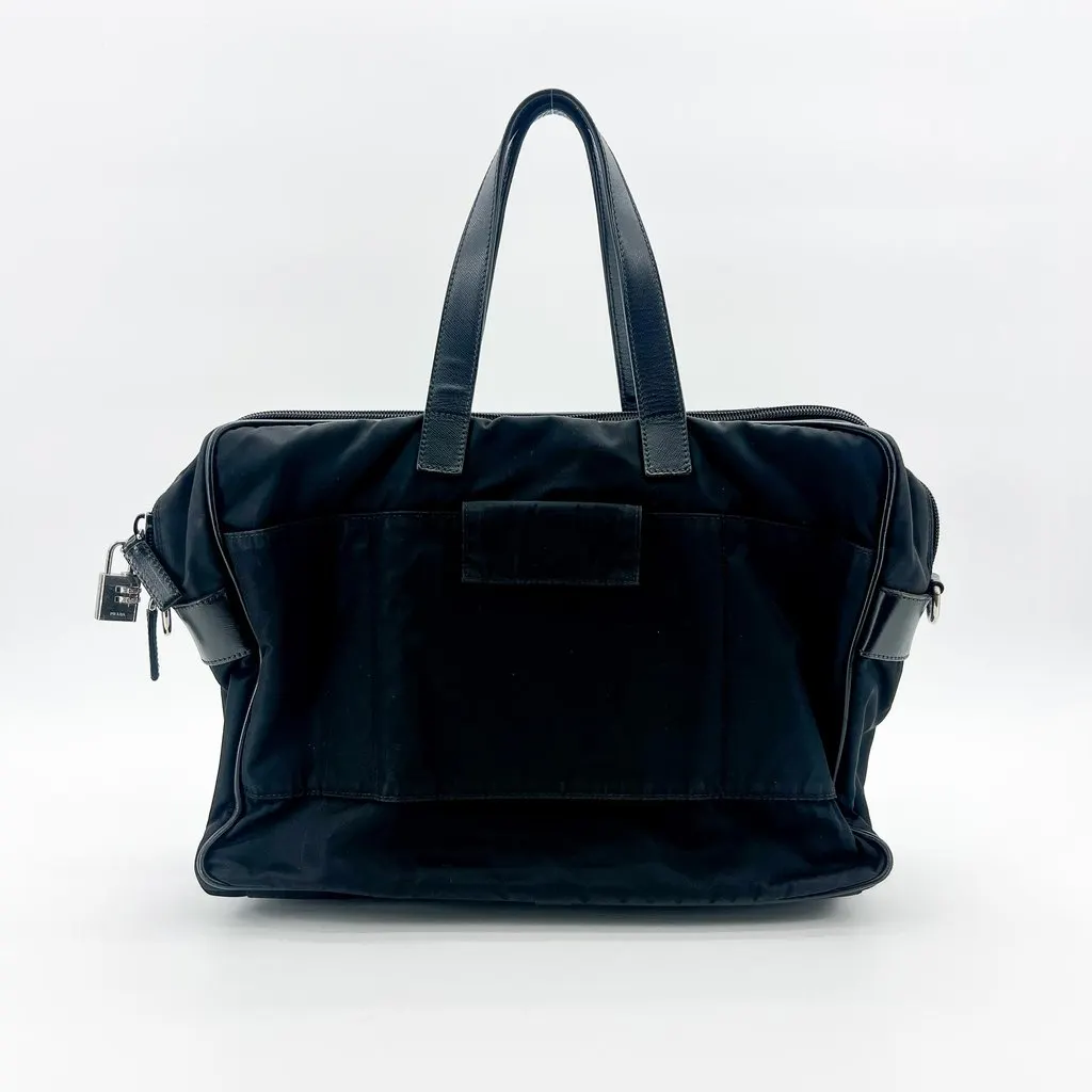 Prada Tessuto Nylon Saffiano Briefcase Black MultiColor Polyamide Good - Back View