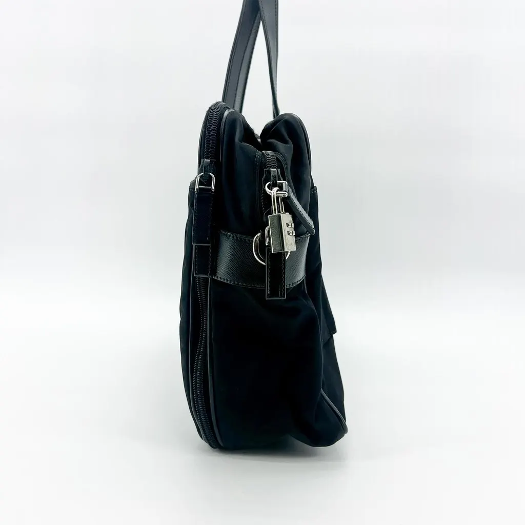 Prada Tessuto Nylon Saffiano Briefcase Black MultiColor Polyamide Good - Model View