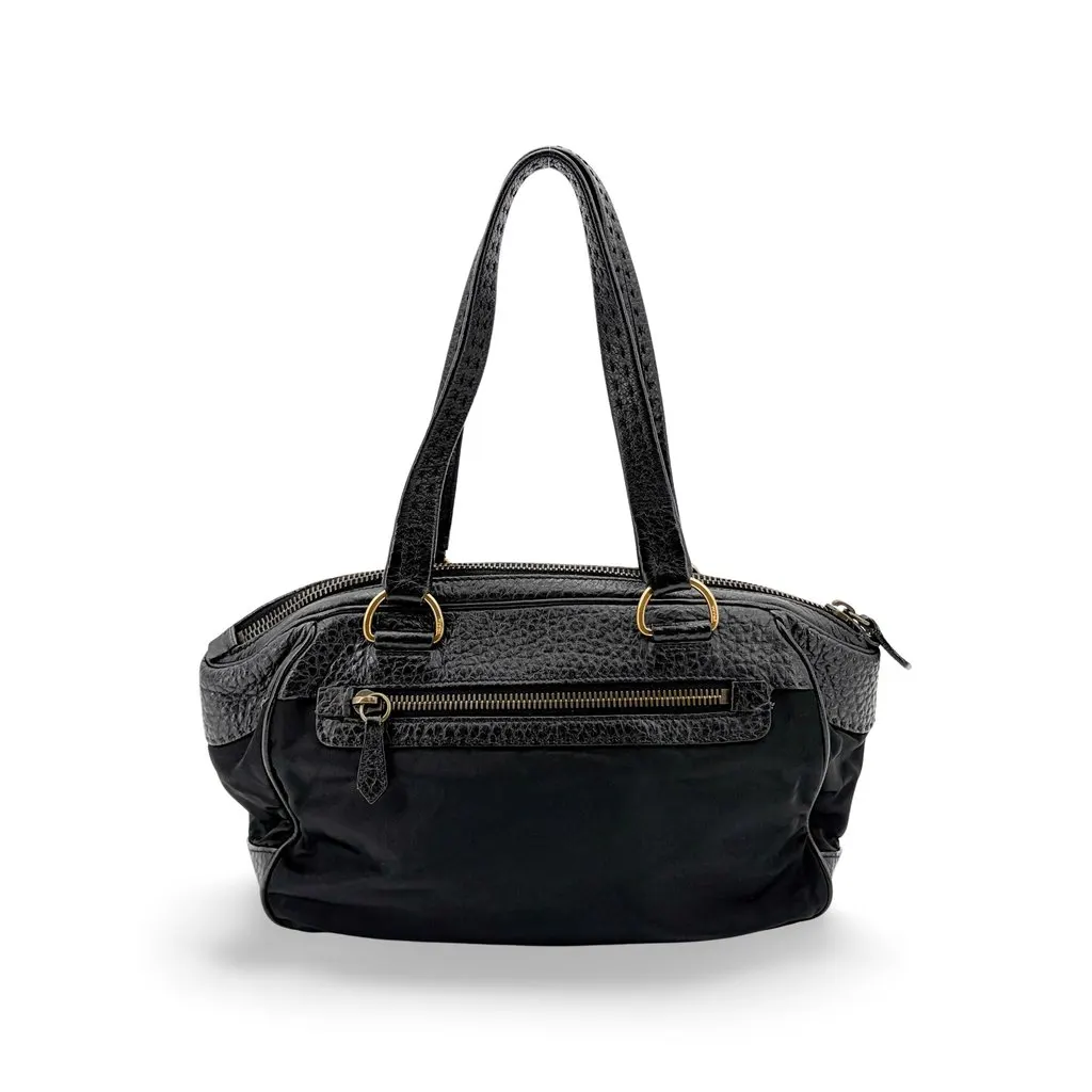 Prada Tessuto Cervo Lux Shoulder Bag Black Black Leather Good - Front View
