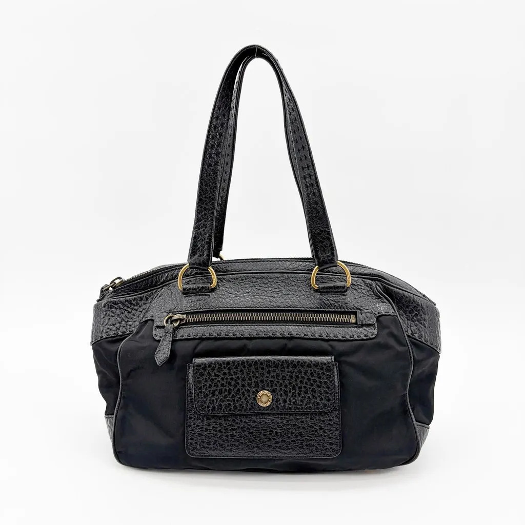Prada Tessuto Cervo Lux Shoulder Bag Black Black Leather Good - Back View
