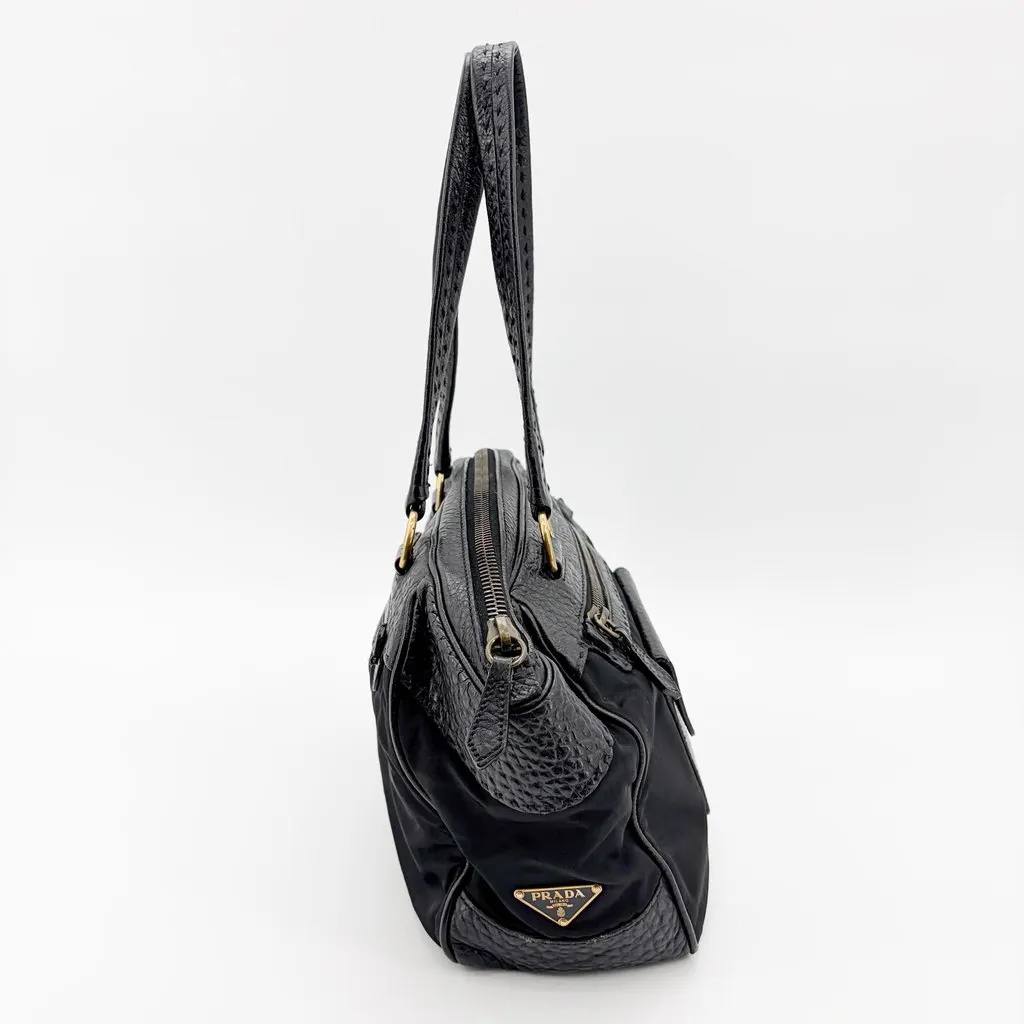 Prada Tessuto Cervo Lux Shoulder Bag Black Black Leather Good - Inside View