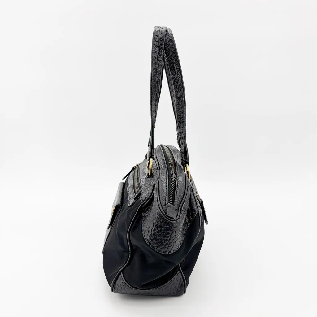 Prada Tessuto Cervo Lux Shoulder Bag Black Black Leather Good - Model View