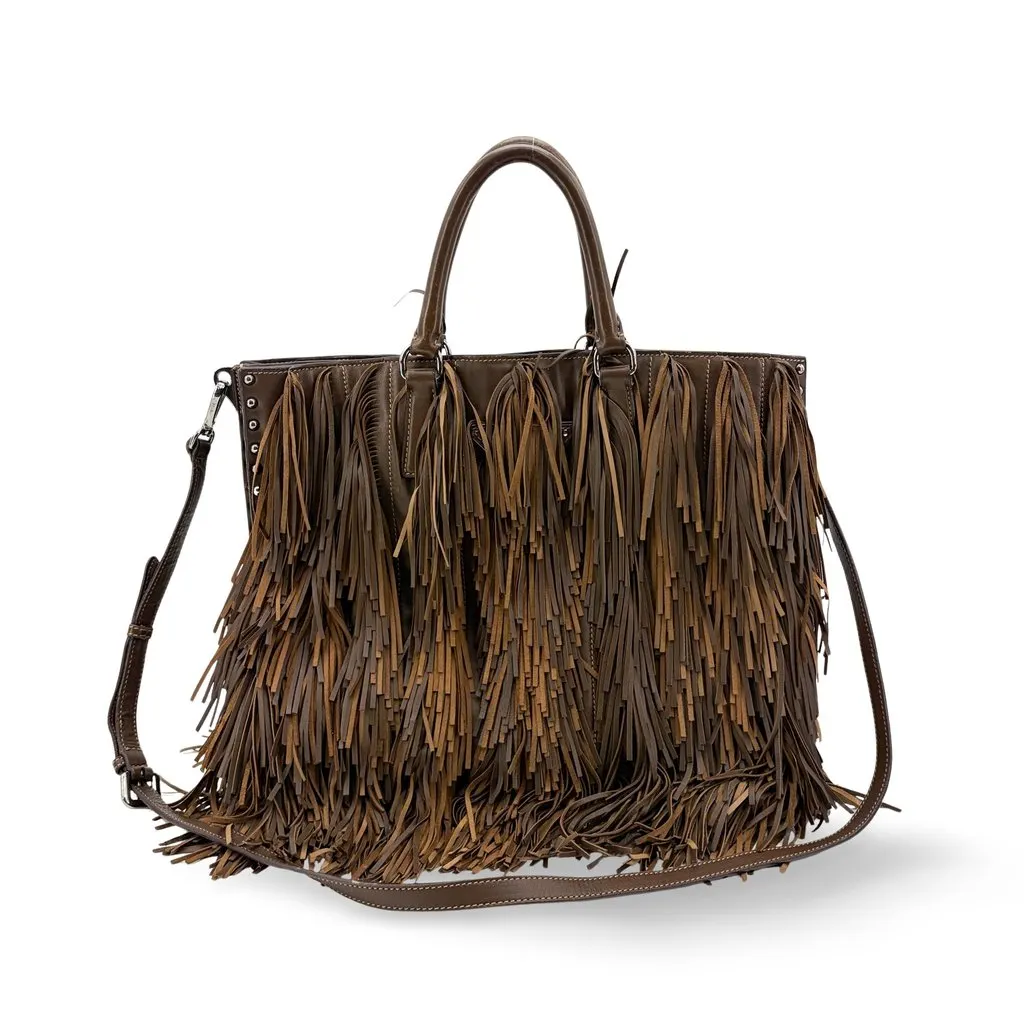 Prada Vitello Daino Fringe Tote Bag Brown Brown Leather Very good - Front View