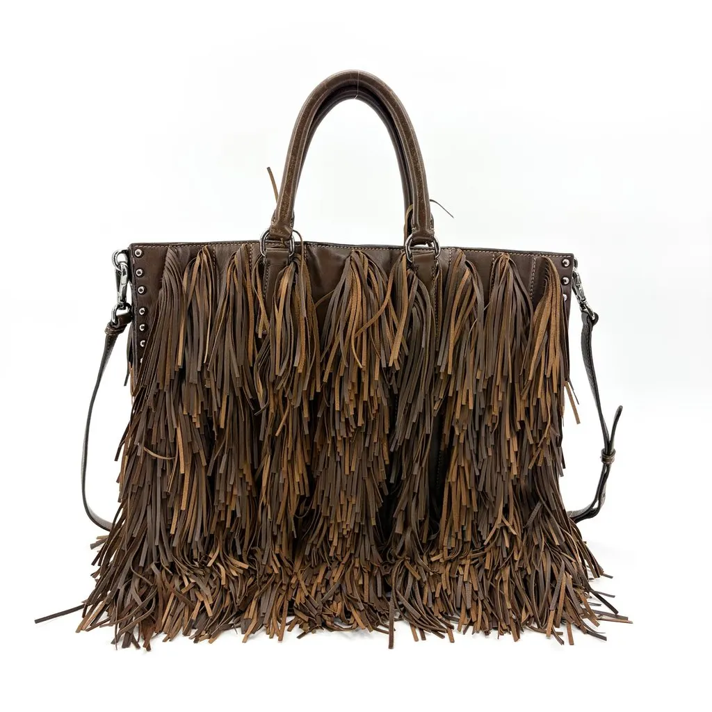 Prada Vitello Daino Fringe Tote Bag Brown Brown Leather Very good - Inside View