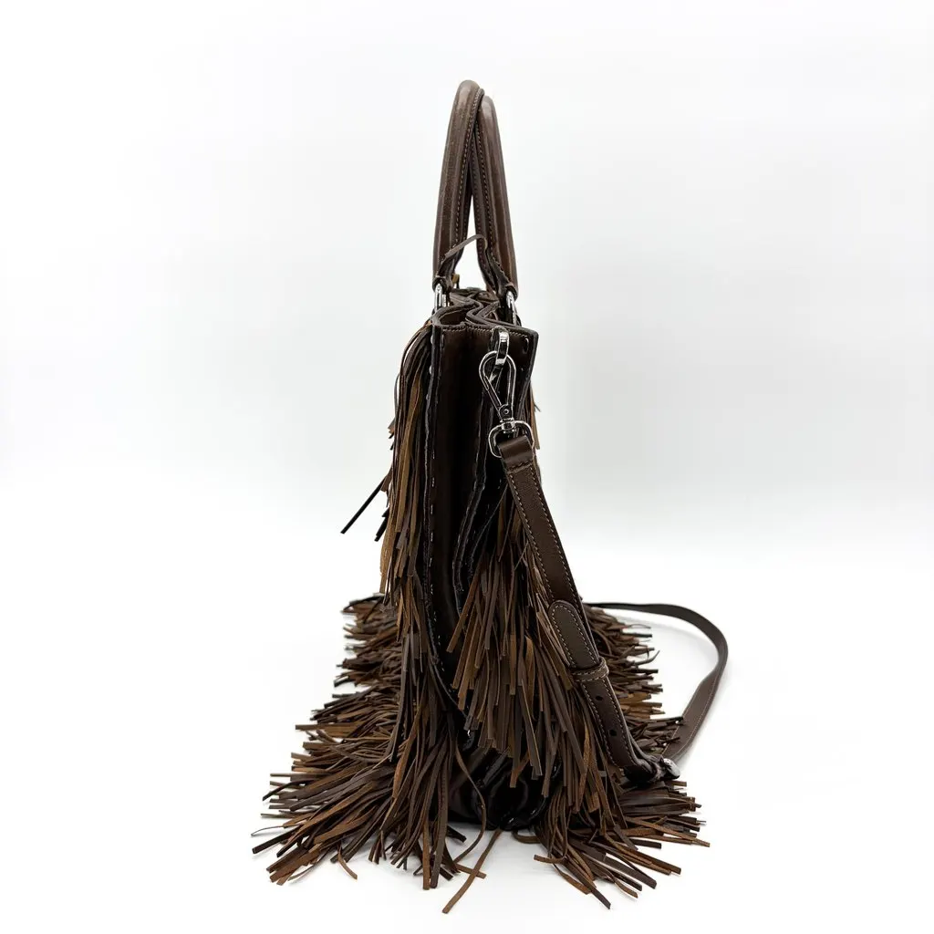 Prada Vitello Daino Fringe Tote Bag Brown Brown Leather Very good - Box View