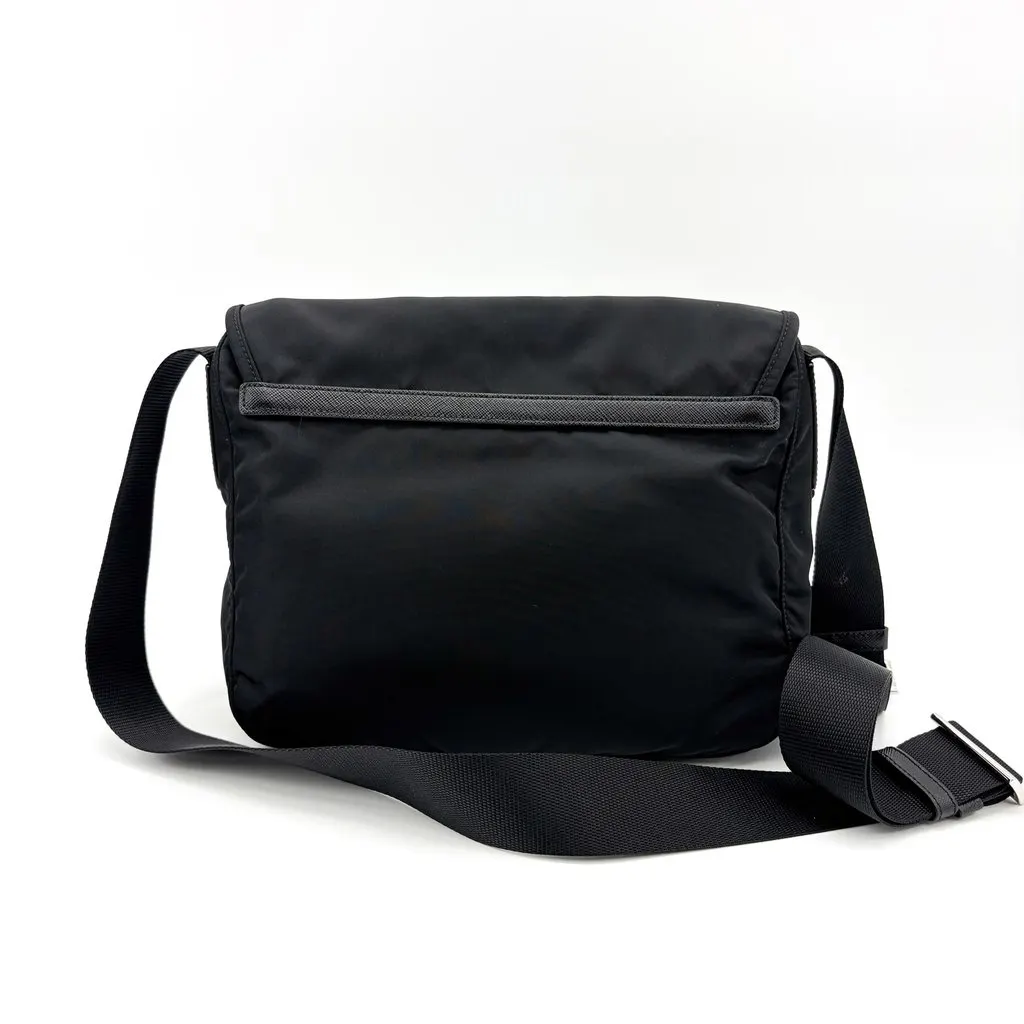 Prada Re-Nylon and Saffiano Leather Messenger Bag Black Black Polyamide Good - Inside View