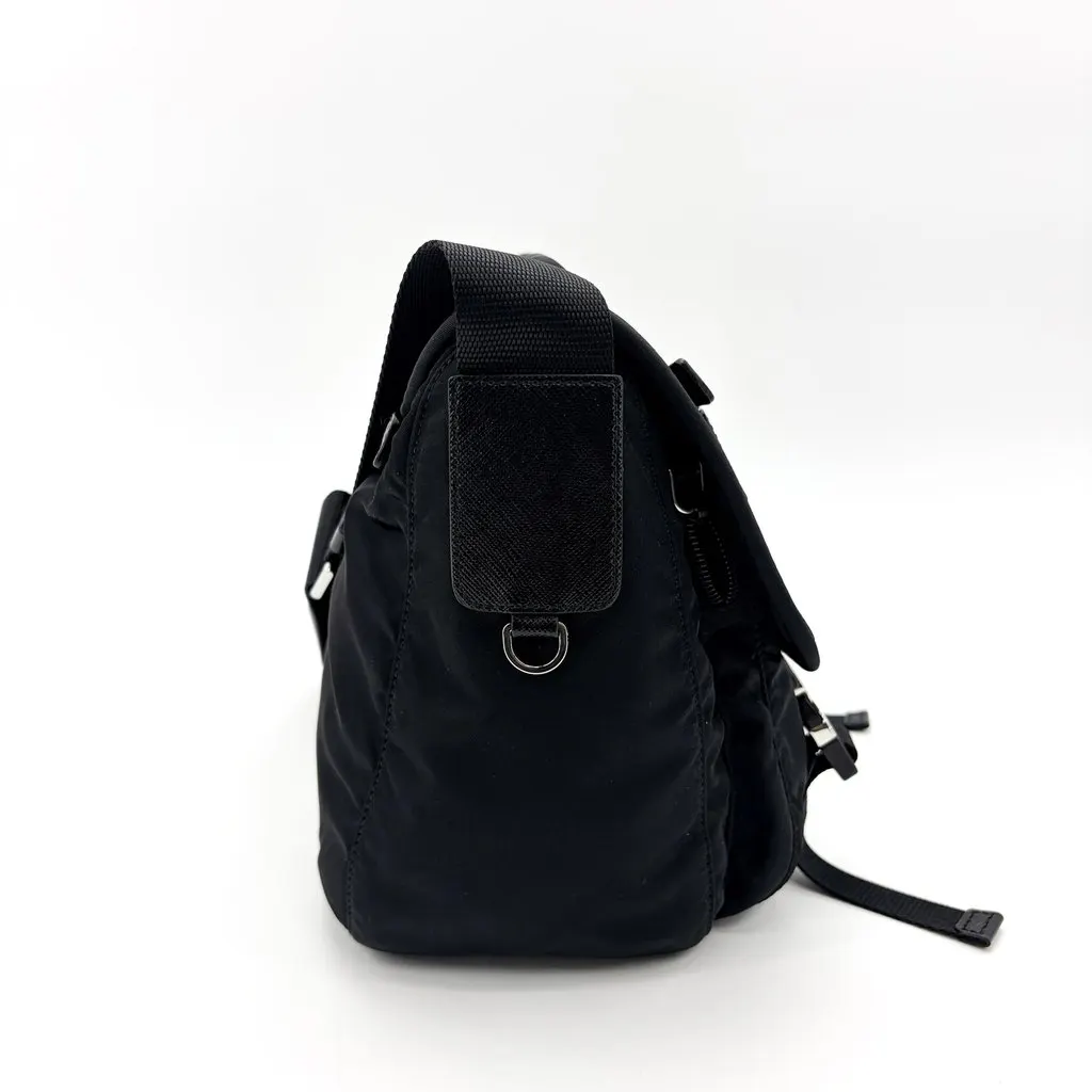 Prada Re-Nylon and Saffiano Leather Messenger Bag Black Black Polyamide Good - Box View