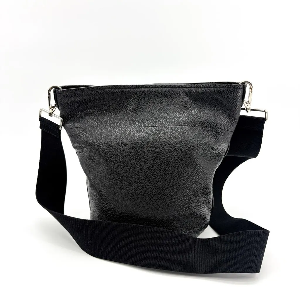 Prada Vitello Dino Leather Bucket Bag Black Silver Hardware Black Leather Good - Inside View