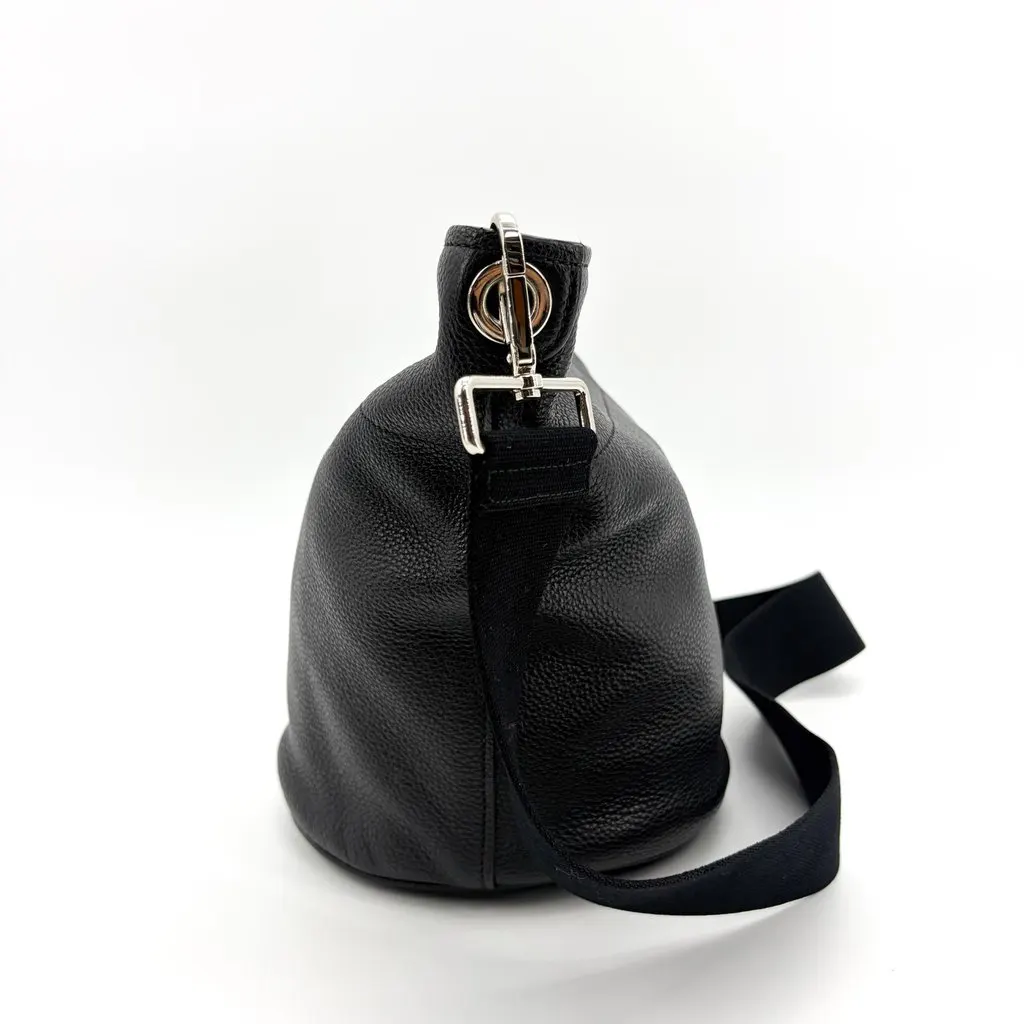 Prada Vitello Dino Leather Bucket Bag Black Silver Hardware Black Leather Good - Model View